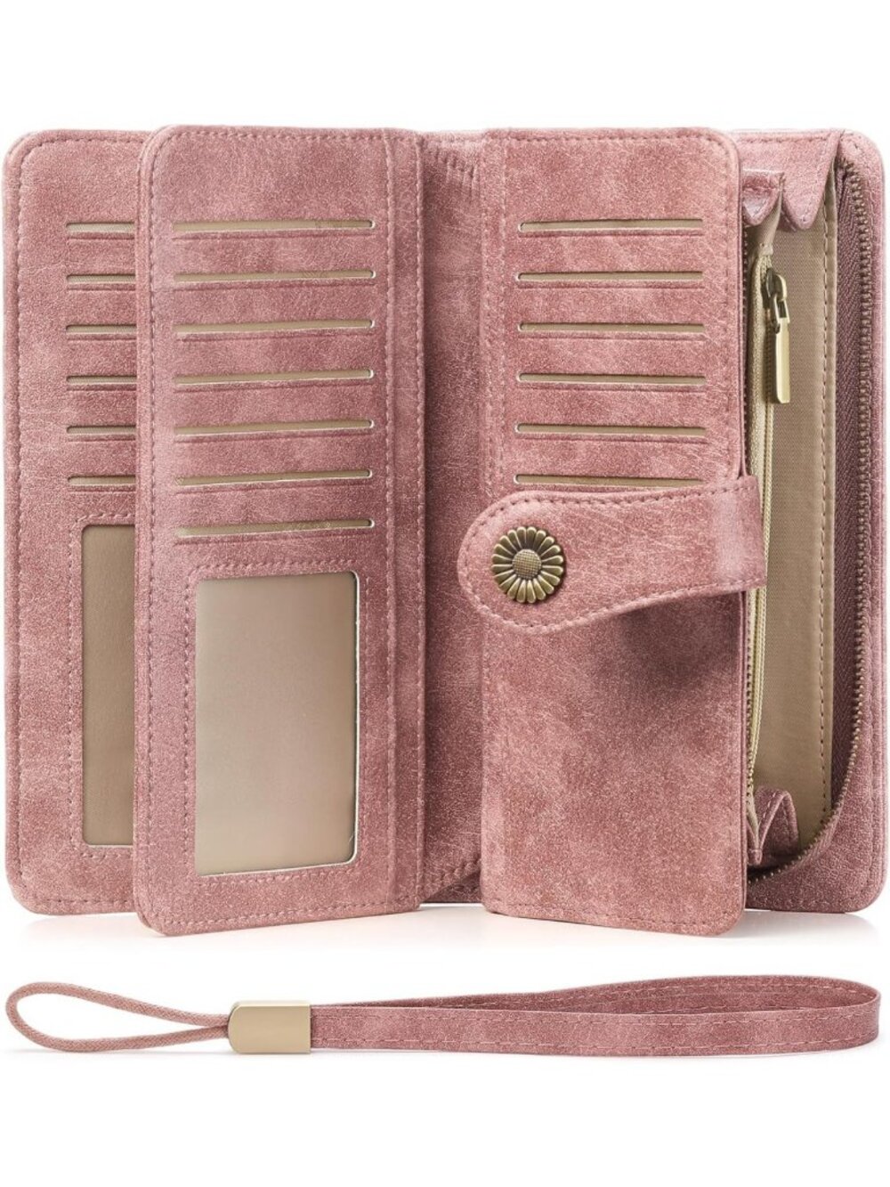 Large Capacity RFID Blocking Trifold Wristlet Wallet for Women - Stylish Credit